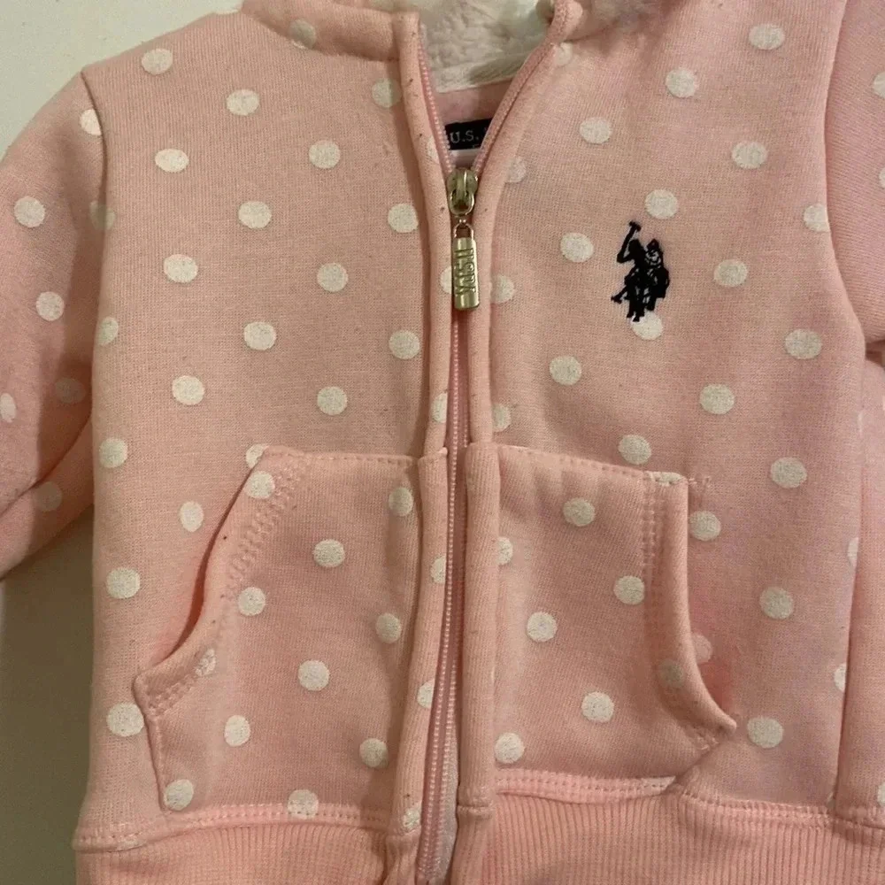 US Polo Assoc. pink polka dot zip up hoodie girls size 12 M